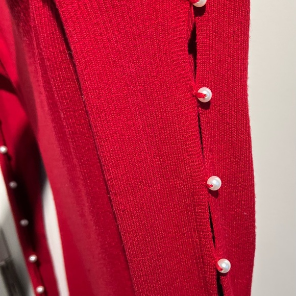 BCX Red Ribbed Sweater Dress w/Pearl Embellished Sleeves Size Small Rayon/Poly - Picture 2 of 12